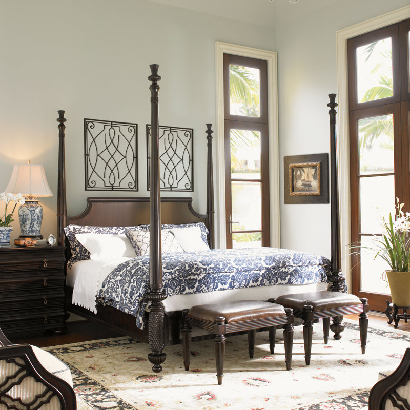 Transitional Brown Upholstered California King Canopy Bed with Storage