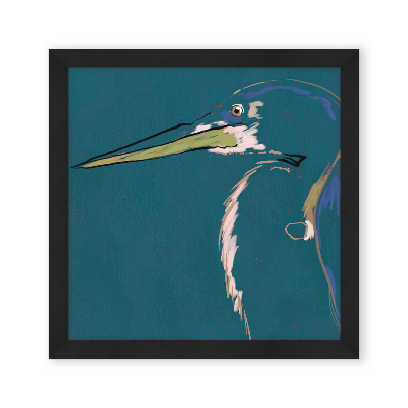 Nature Inspired Blue Heron Portrait, 24" H x 24" W, Framed Matted Print, Gold