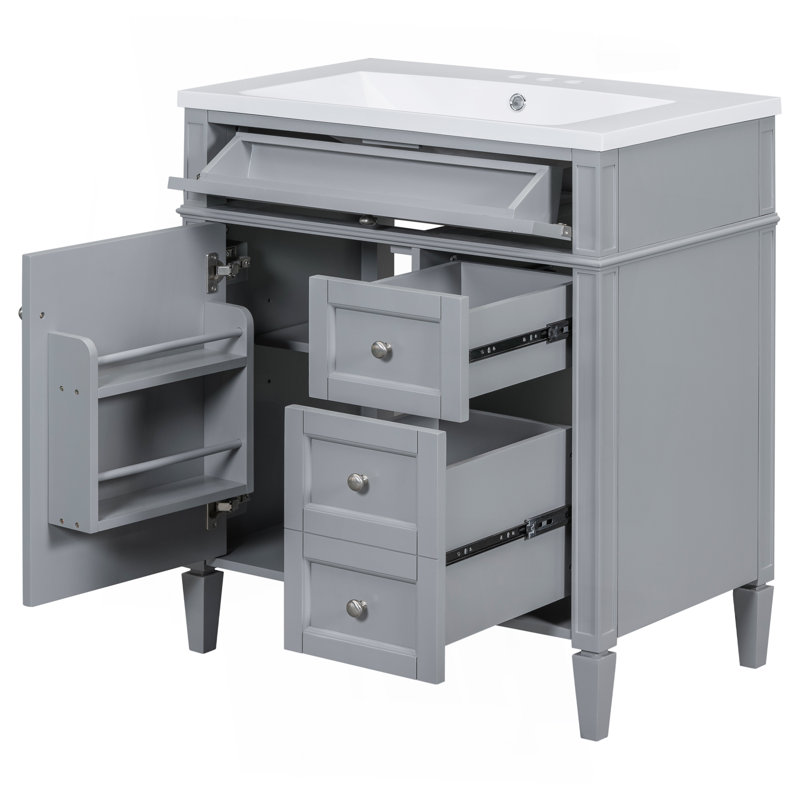 Meuble-lavabo moderne avec plusieurs tiroirs et lavabo pour un rangement amélioré, Gris