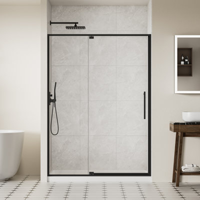 50-54"W X 74"H Pivot Swing Glass Shower Door, Pivot Frame Shower Door with 5/16" (8mm) SGCC Tempered Glass, Matte Black Finish Shower Doors, Sliding Glass Panel is Adjustable in Width