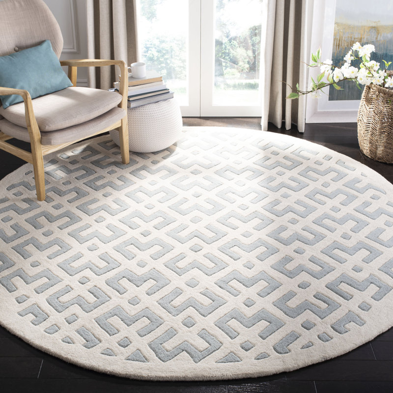 Deedie Hand Tufted Wool Geometric Rug, Round 7'