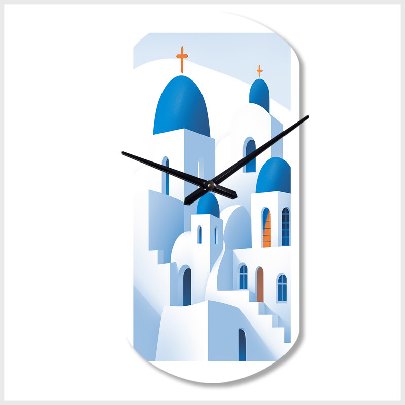 Horloge grecque grecque, horloge murale cylindrique bleue, Petit