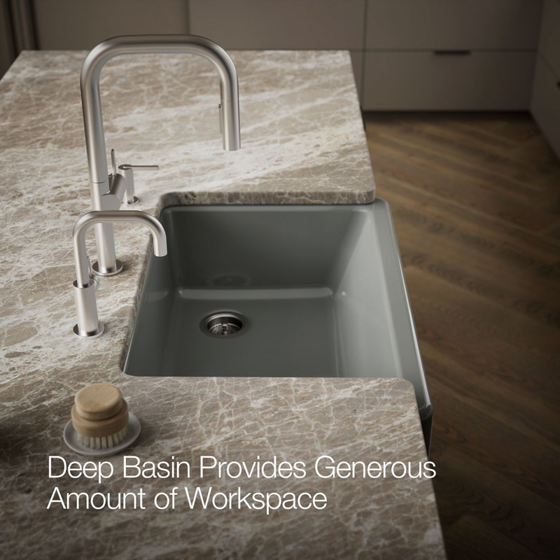 Whitehaven® Self-Trimming 32-1/2" L x 21-9/16" W x 9-5/8" Under-Mount Single-Bowl Sink with Short Apron, Thunder Gray