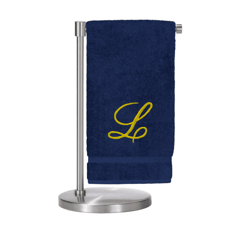 Serviettes de bain monogrammées - ensemble de 1 - lettre en script, L, Marine / doré