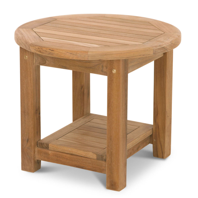 Table d'appoint ronde classique en teck de 21 po avec tablette