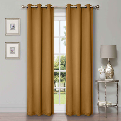 Millendon Energy Saving Modern Polyester Grommet Room Darkening Curtain Pair
