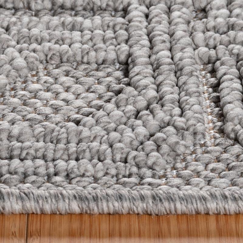  High-Low Loop Pile Indoor Area Rug, Silver Gray Modern Geometric Polyester Rug for Living Room & Bedroom – Nylah Haley