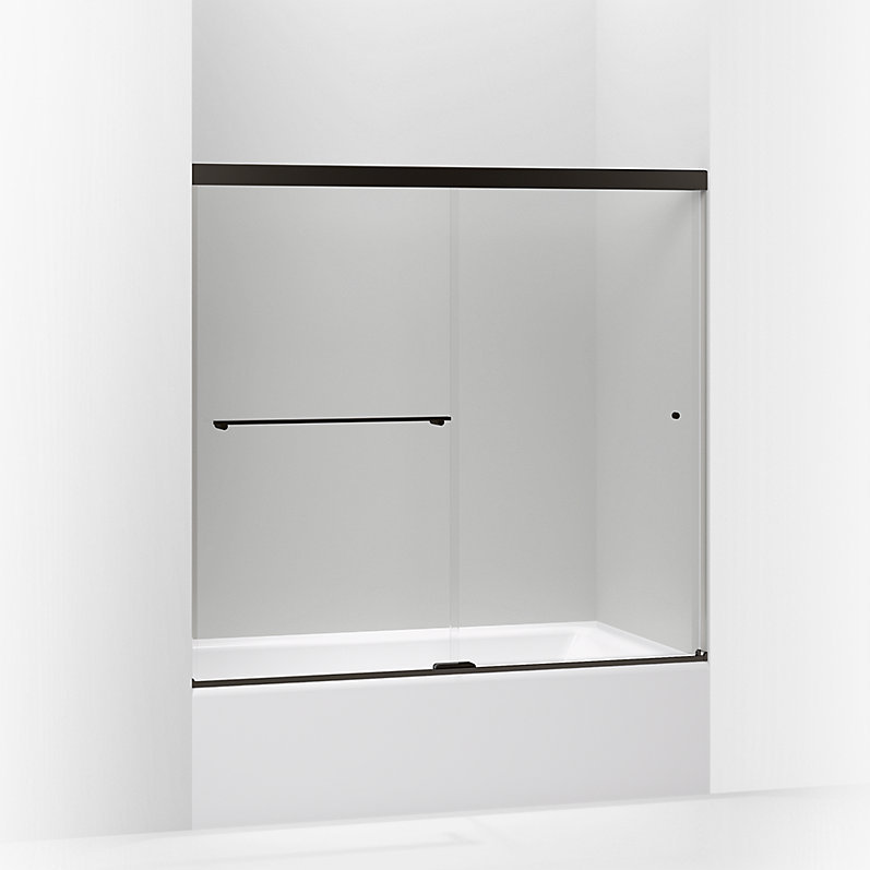 Revel 59.63'' x 55.5'' Double Sliding Semi-Frameless with CleanCoat Technology, Anodized Dark Bronze, Frosted