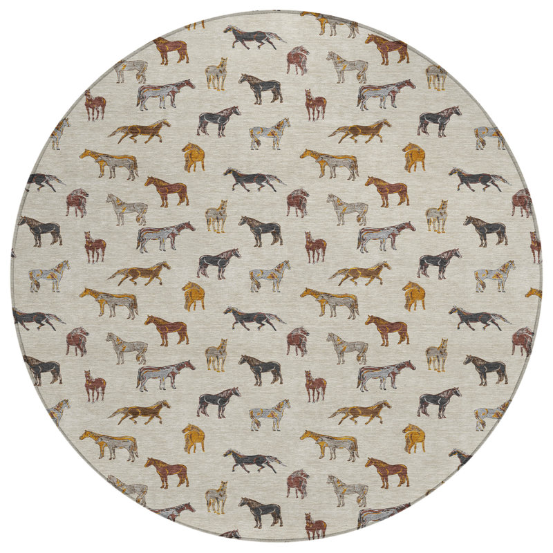 Machine Washable Indoor/Outdoor Chantille ACN2521 Animal Rug, Round 8', Beige