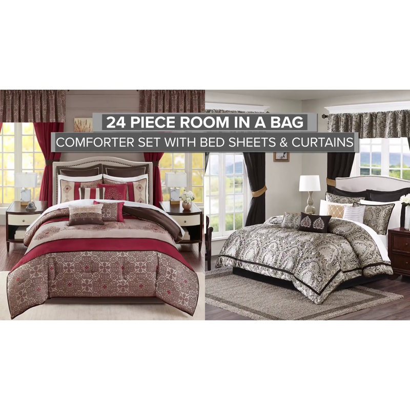 Navy Jacquard Microfiber Queen 24-Piece Bedding Set