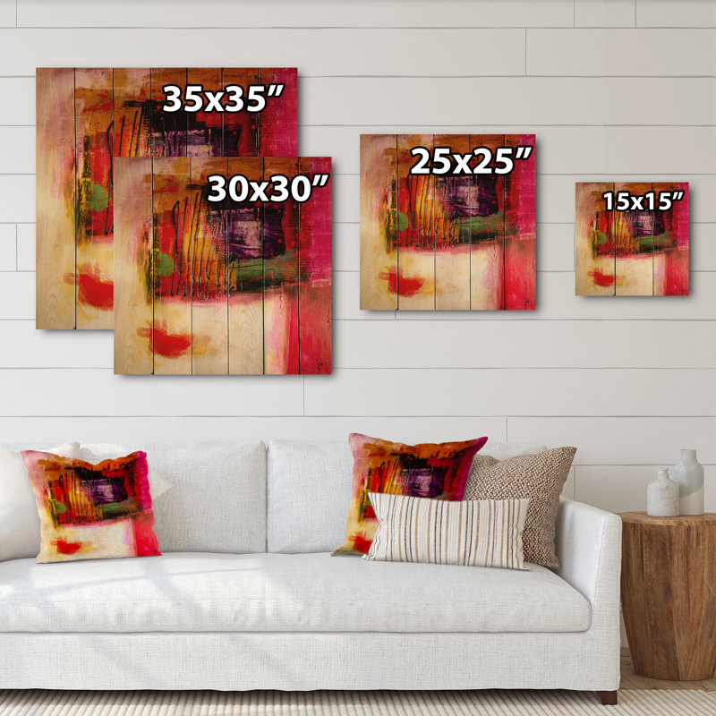 Modern Energetic Color Dance II - impression moderne sur bois, H 30 po x l 30 po x P 1 po, Bois de pin