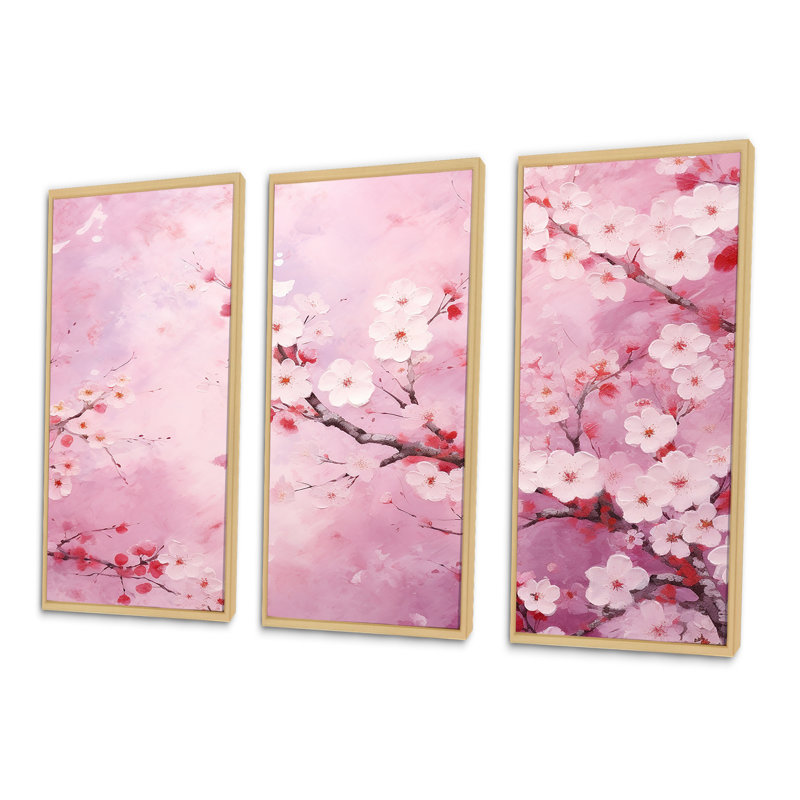 Minimalisme rose cerise Bliss Tree II - ensemble d'art mural sur toile Cherry Blossom, Cadre naturel flottant