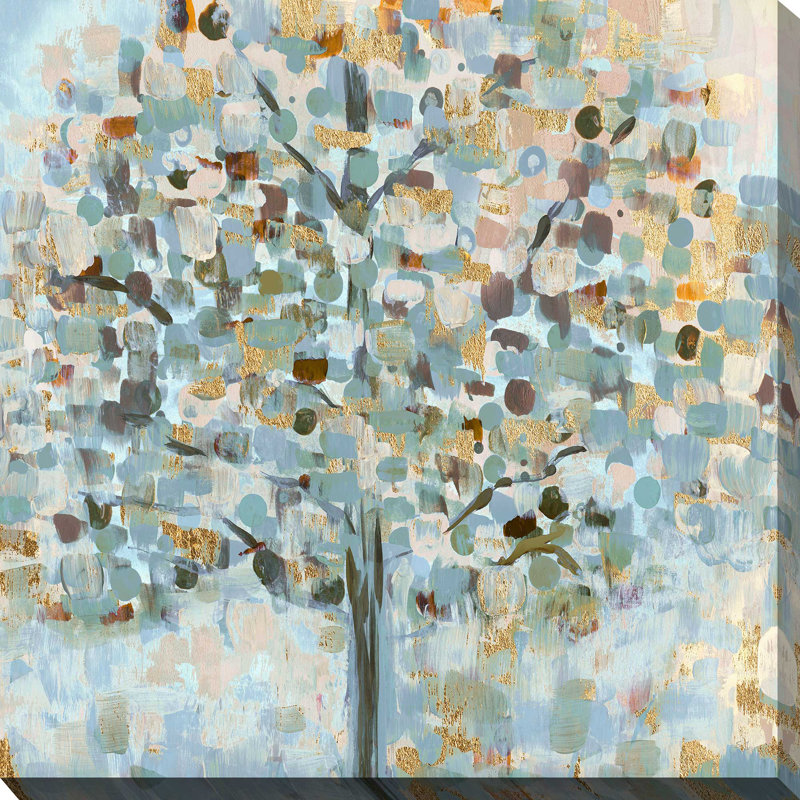 «Mosaic Tree» par Susan Jill - Peinture, L 18 po x H 18 po, Toile tendue