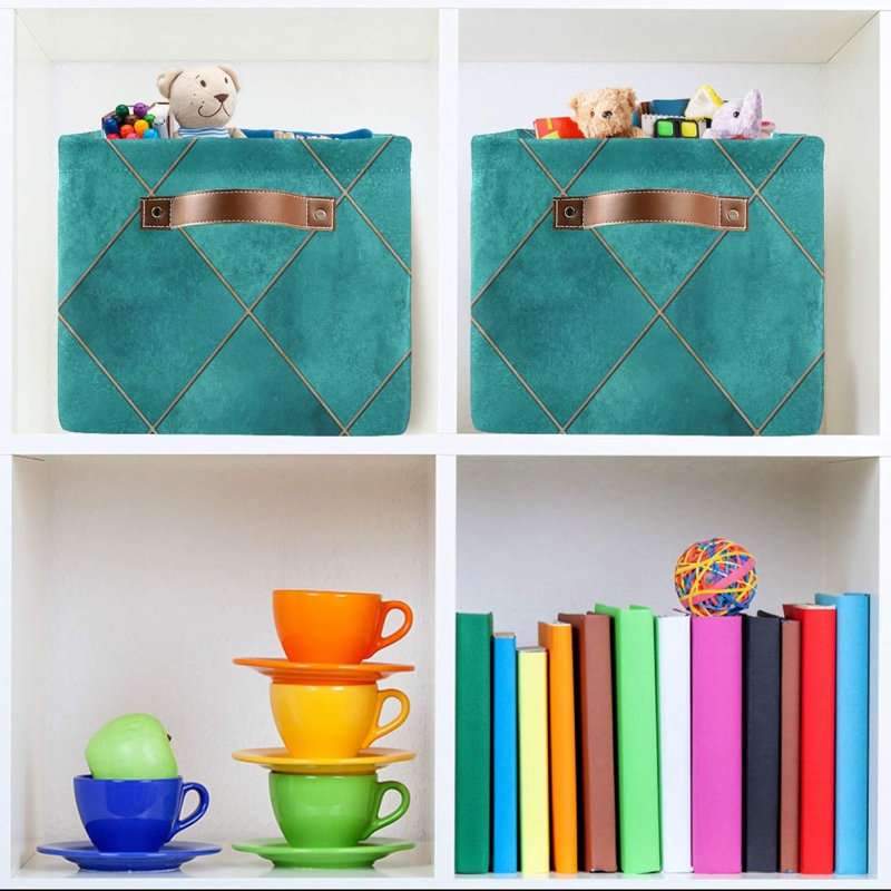 Ensemble de 2 bacs de rangement géométriques bleu sarcelle