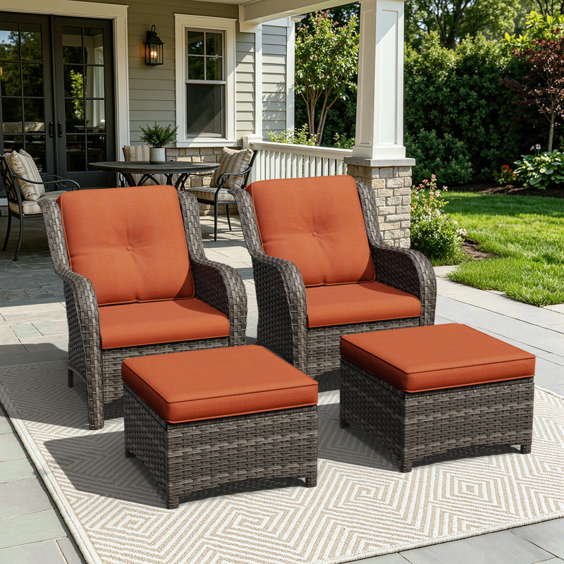 Netta 4-Piece Rattan Outdoor Seating Group with Cushions, Orange