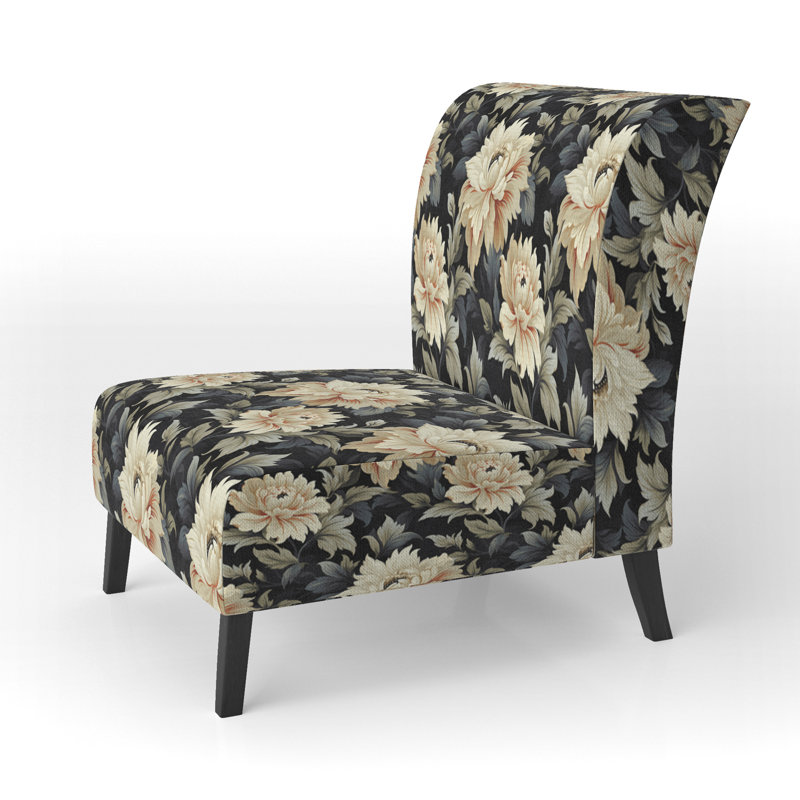 Fauteuil de chambre luxueux luxueux noir et beige damassé VI - rembourré de style bohémien et éclectique