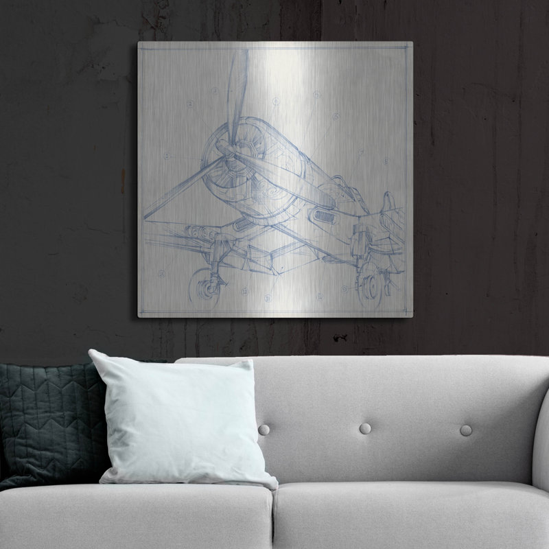 "Croquis mécanique d'avion II" par Ethan Harper, H 36 po x l 36 po