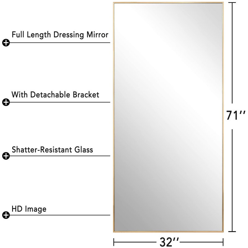 Miroir pleine longueur Ronan, H 71 po x l 32 po x P 4 po, Doré