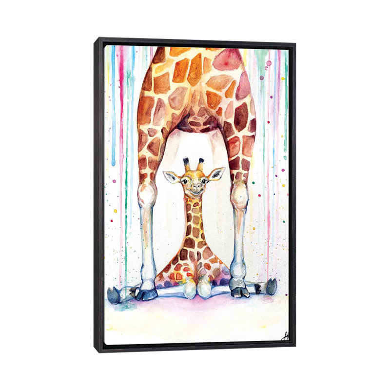 Superbe décoration murale pour enfants girafes sous la pluie, H 26 po x l 18 po x 1,5 po, Toile avec cadre noir patiné