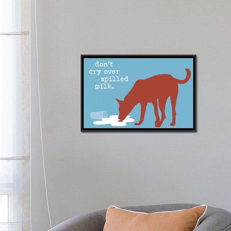 «Spills Milk», impression sur toile, H 18 po x l 26 po x P 1,5 po, Toile avec cadre noir, Pas de tapis