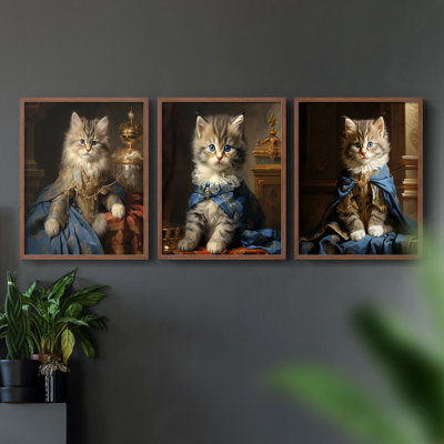 Série royale d'animaux - Ensemble de 3 estampes numériques encadrées - Prêt à être accroché