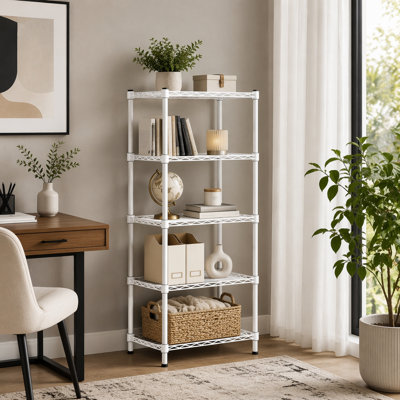 Étagère robuste à 5 niveaux en fil métallique ajustable - Étagères de rangement robustes, support de rangement robuste et pratique pour les petits espaces