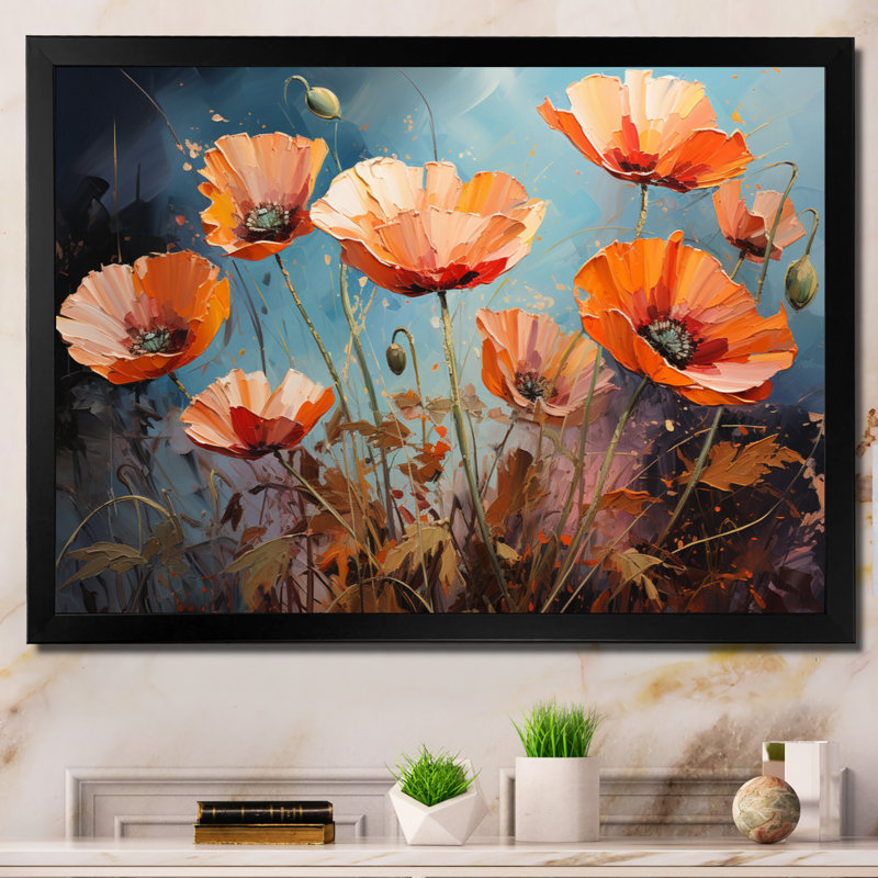 «Orange Poppies Poppy Euphoria III», reproduction sur toile, H 12 po x l 20 po x P 1 po, Cadre photo noir