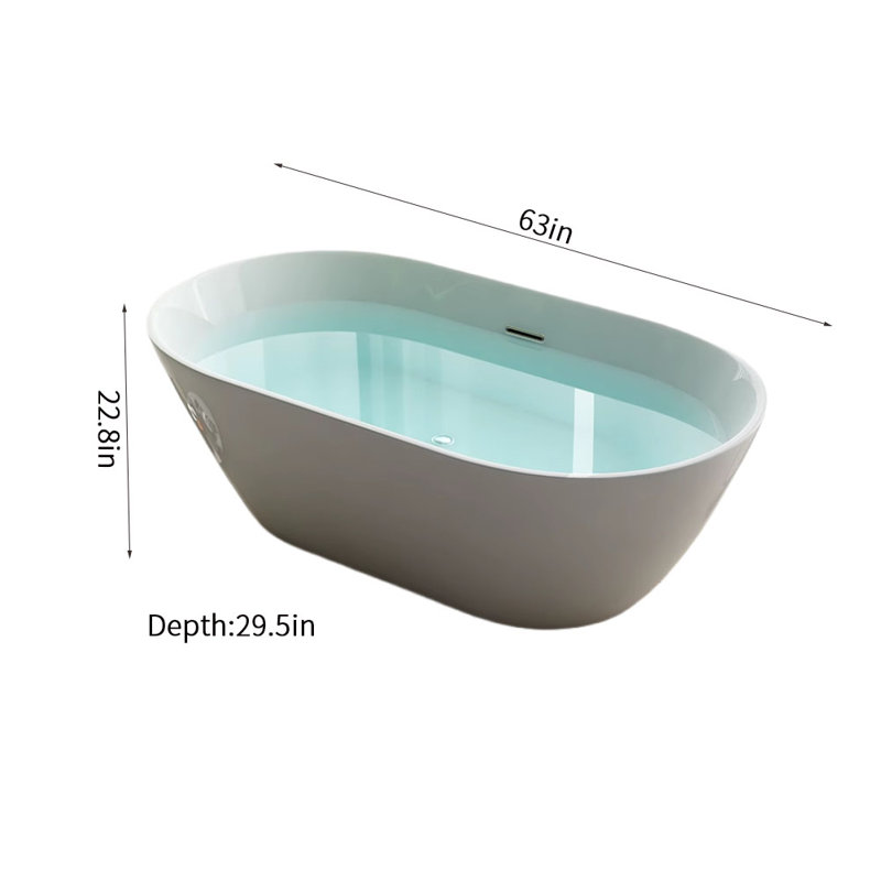 63'' x 29.5'' Soaking Acrylic Bathtub, White