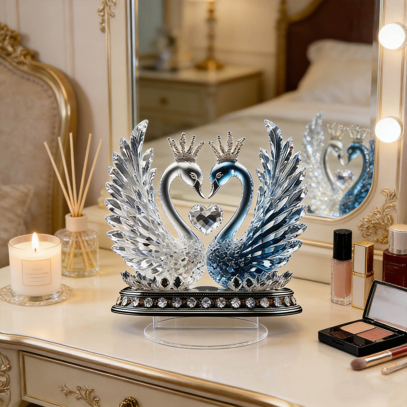 Cristal Couple Figurine acrylique support en forme de cœur avec couronnes ornement de table romantique pour anniversaire de mariage Home Decor