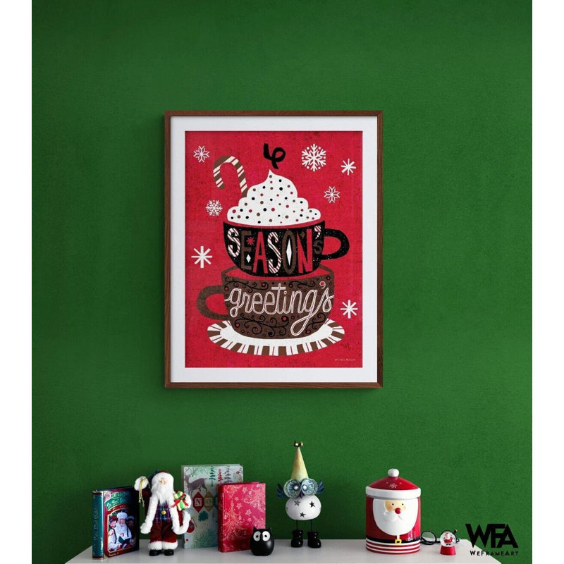 Cozy Christmas Wall Art Season Greetings Festive Mug Coffee Hot Cocoa, impression encadrée, cuisine, café, restaurant, décoration des Fêtes 37960