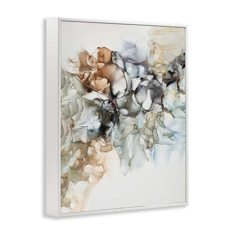 Giclée noire fluide encadrée à détail abstrait par Incado, Giclée encadrée blanc bord de mer, H 14 po x l 11 po