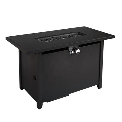 50000 Fire Pit Table, 42" Black Metal, Push-Button Ignition, Lava Rock Compatible Pit, Sintered Stone Filler