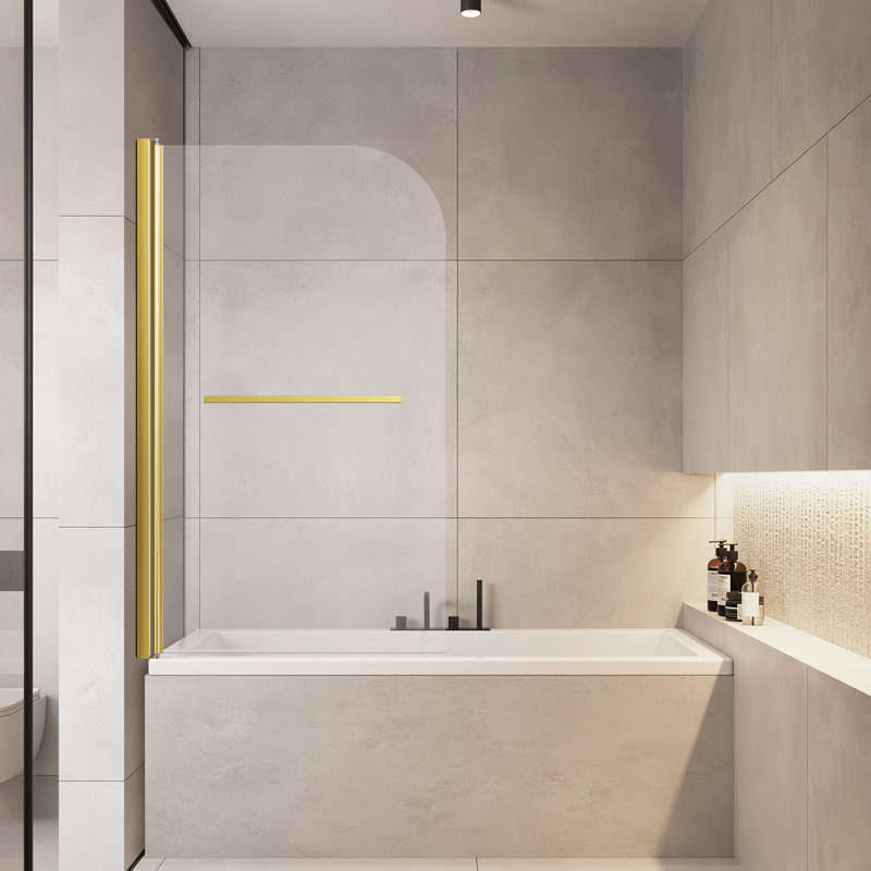 31"W x 55"H Brushed Gold Frameless Tempered Glass Bathtub Door