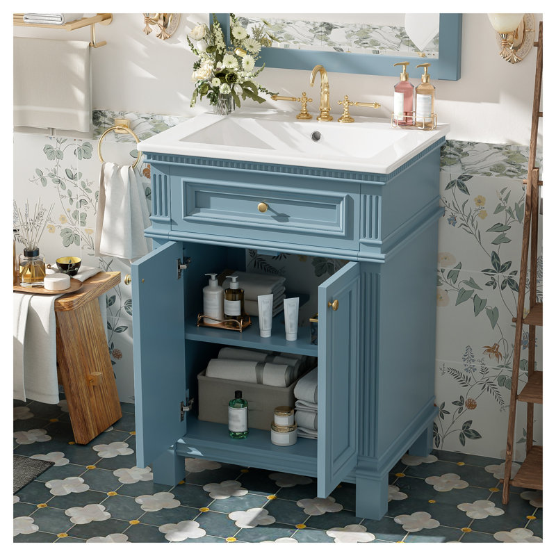 Meuble-lavabo 24 po bleu indigo avec portes à fermeture en douceur