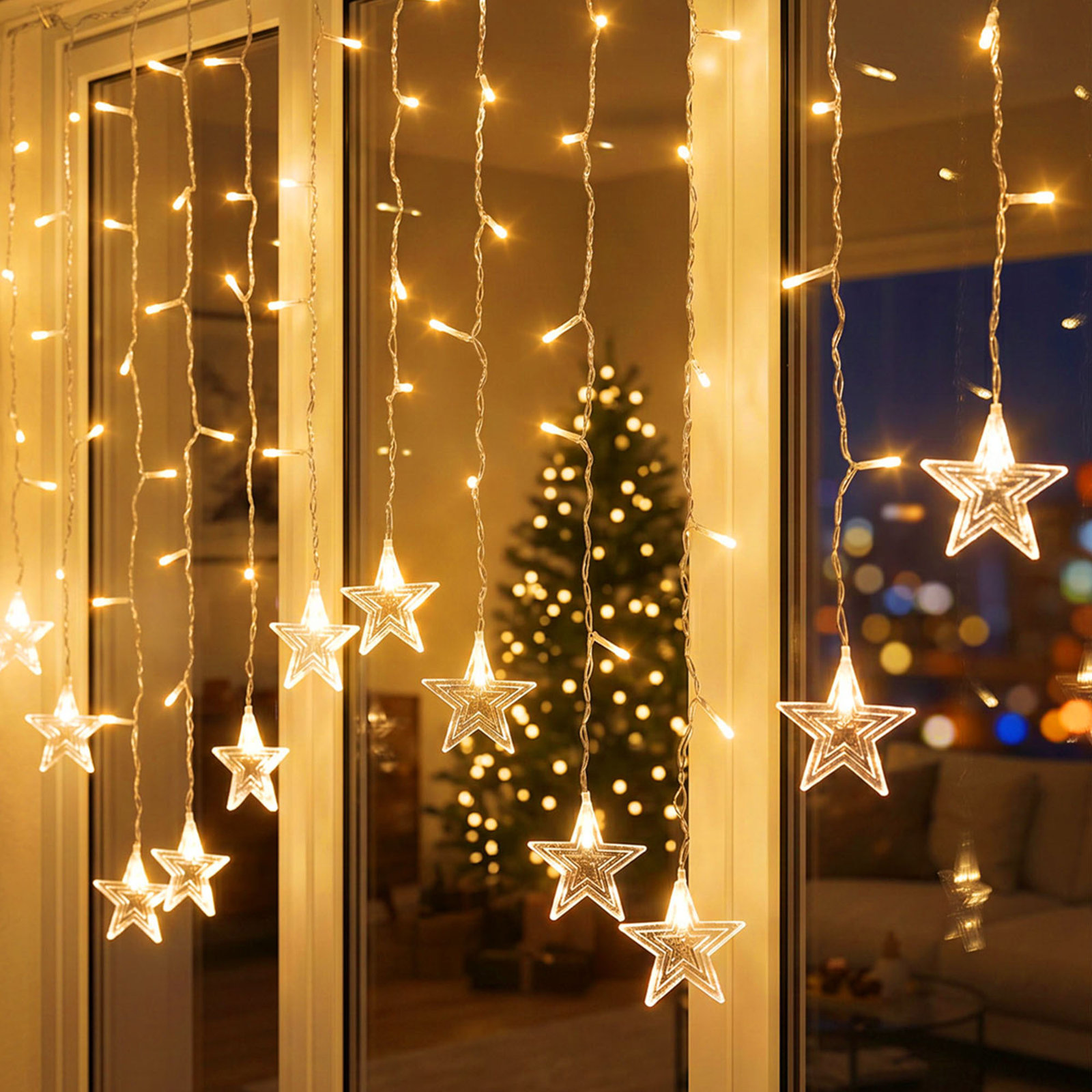 11.5FT 96LED Star String Lights, Warm