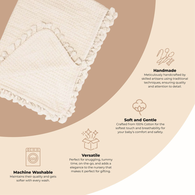  Cream 100% Cotton Muslin Baby Blanket, 36"x36", For Baby Nursery or Stroller by Crane Baby