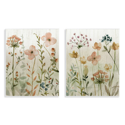 Rustic Wildflower Collection 2 Piece Wall Plaque Art Set, design by Livi Finn