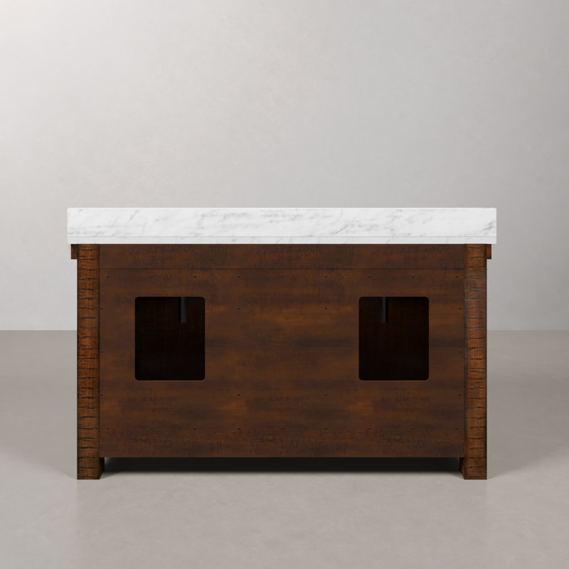 Aberdeen 60 In. Double Sink Blue Limestone Countertop Vanity In Rustic Sierra With Mirrors, Rostic Sienna, Carrara White
