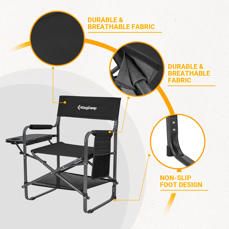 Black Steel Frame Foldable Director Chair with Side Table