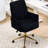 Mid-Back Liftable Office Chair In Black, Ergonomic S-Shaped Design, Striped Corduroy, Golden Base, Memory Foam Cushion, For Elbow And Shoulder Comfort, Exquisite Detail Sewing, 24.99 Depth, 23.49-201093027
