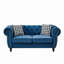 Canapé 2 places moderne de style Mid-Century, 165 cm, revêtement en velours bleu, accoudoirs arrondis, clous décoratifs, bois de pin massif, assise mi-ferme, mousse haute densité + ressorts, pour appartement, revêtement avec accoudoirs arrondis.
