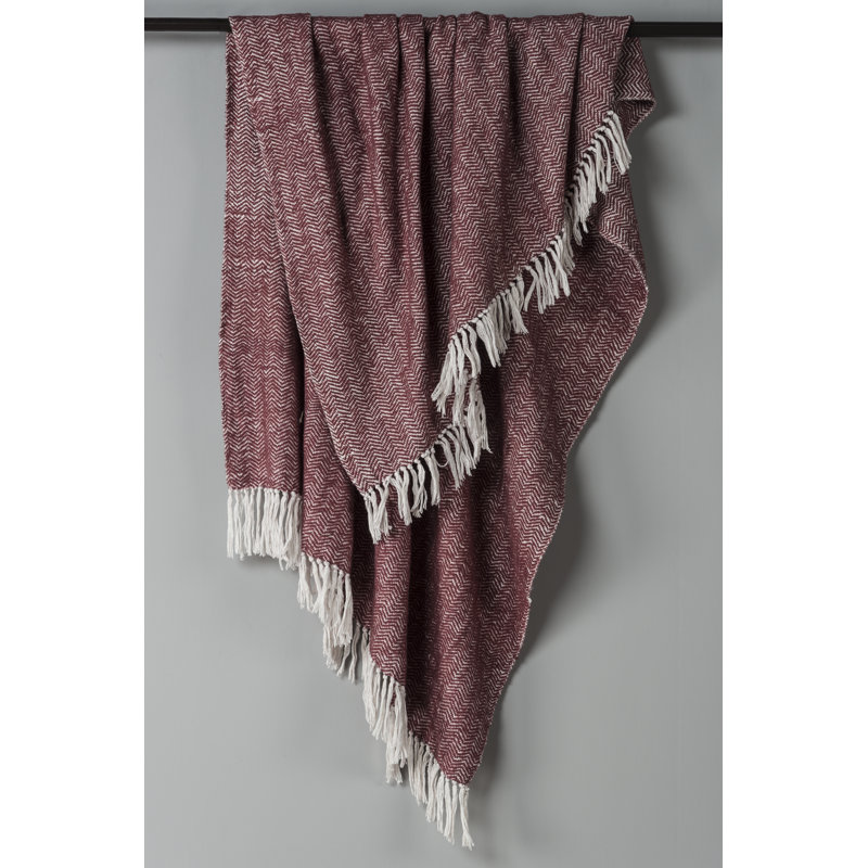 Hand Woven Throw Blanket, Raisin/White