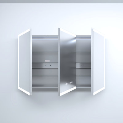 48 po Armoire à pharmacie rectangulaire en aluminium argenté à fixation en surface l 30 po x P 30 po avec panneau arrière robuste, charnières silencieuses, DEL à intensité variable, - miroir de brume et titre de détection automatique