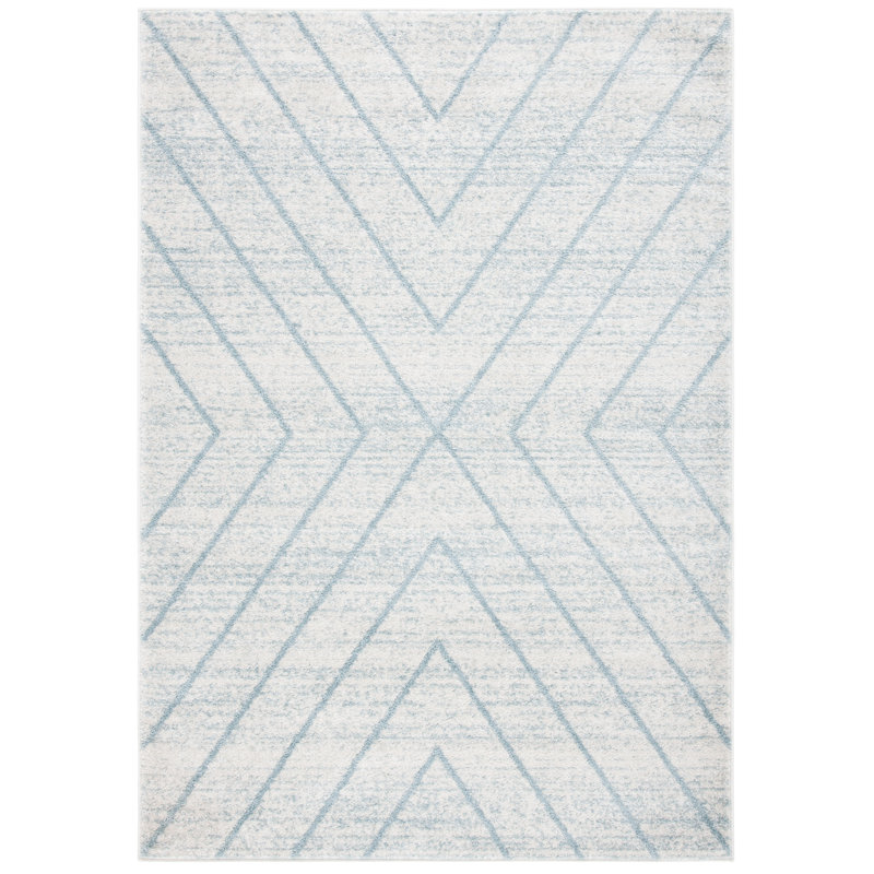 Jahn Geometric Light Grey/Light Blue Area Rug, Rectangle 4' x 6'