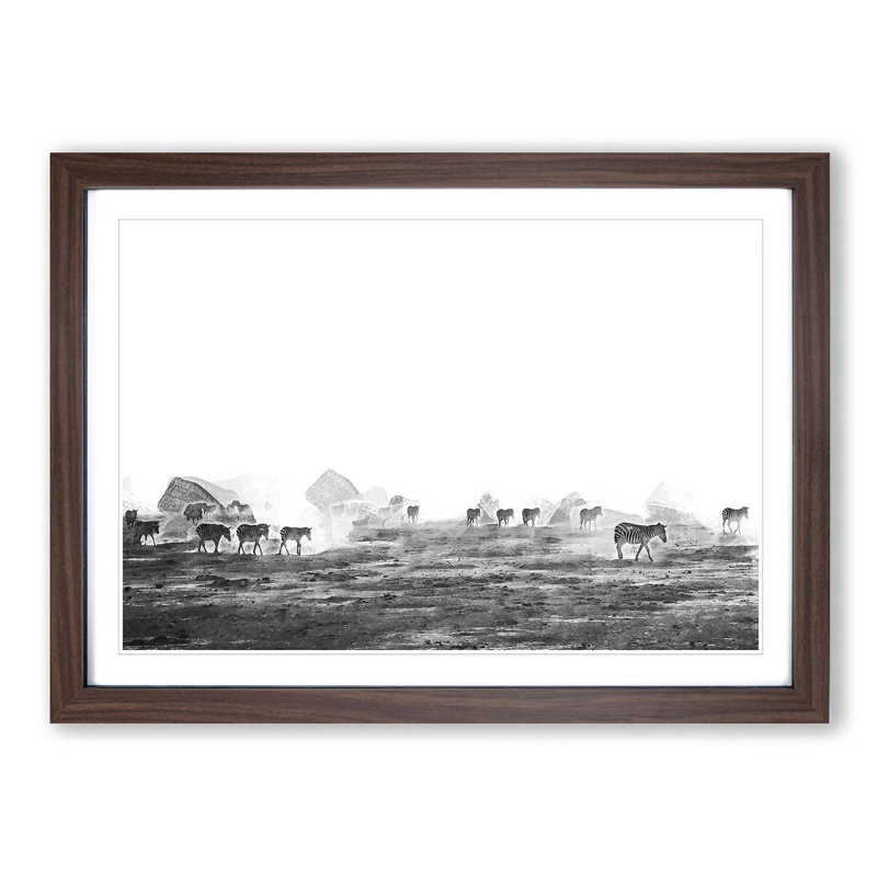 Zebras Roaming in Kenya in Abstract - Picture Frame Painting Print on MDF, Walnut Framed, 62cm H x 87cm W x 2cm D