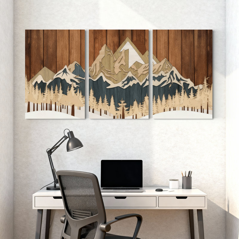 «Landscape & Nature Mountain Forest Reflection Wood», ensemble de 3 impressions sur toile, H 18 po x l 36 po
