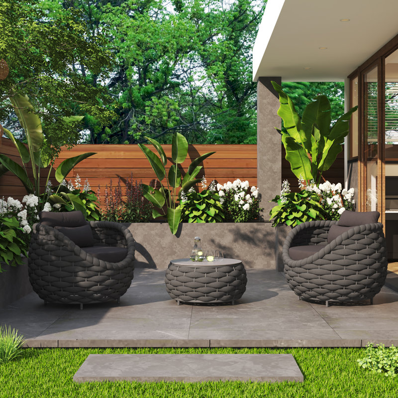 Asaad 2 - Person Patio Conversation Set with Cushions, Dark Gray, Dark Gray