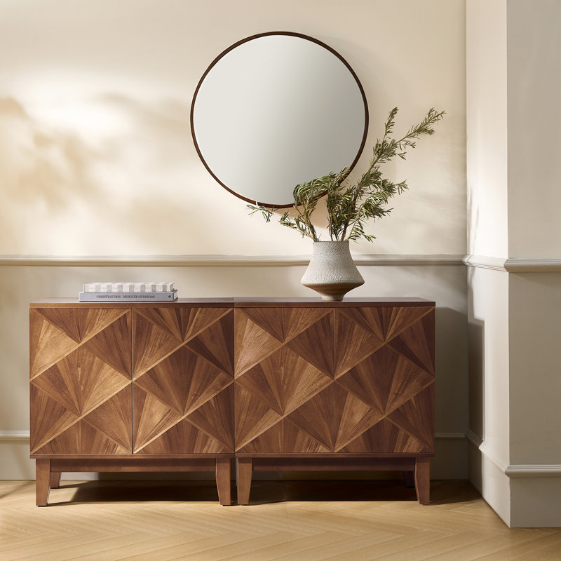 Mid-Century Modern 30" Wide Cabinets with Adjustable Shelves and Magnetic Push-to-Open Doors Set of 2, Brown
