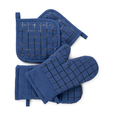 Oven Mitts And Pot Holders Set,4 Pc Set,Heat Resistant Up To 500Â°F,Non-Slip Silicone Strips,(Includes 2 Hot Pads & 2 Cooking Mitts)