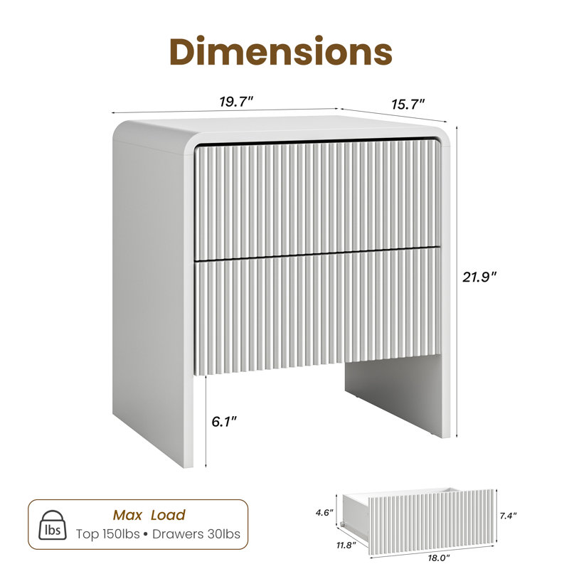 Table de chevet avec 2 tiroirs (ensemble de 2), Blanc